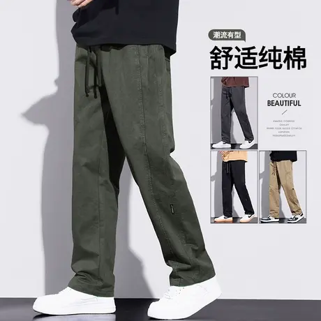 军绿色纯棉工装春季春秋款男士宽松直筒休闲裤子夏季男款美式男裤商品大图