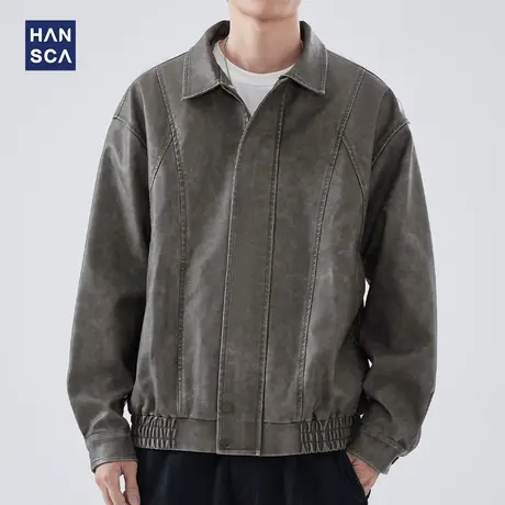 hansca秋季美式复古皮衣男士外套秋冬款做旧帅气夹克防水机车服潮商品大图