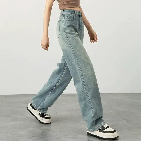 浅蓝色高腰阔腿牛仔裤女2024年新款春夏薄款天丝烟筒裤冰丝直筒裤商品大图