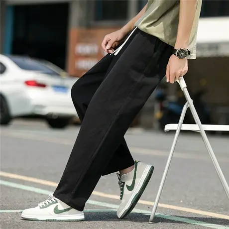男士休闲裤春秋款宽松裤子垂感直筒裤潮牌2024新款棉麻运动裤卫裤商品大图