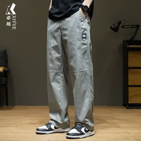 希越细格纹轻薄户外工装裤男2024春夏山系休闲宽松直筒大码长裤子商品大图