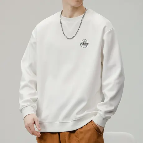 秋季背面印花字母圆领套头卫衣男士2023早春新款t恤衫上衣春秋款图片