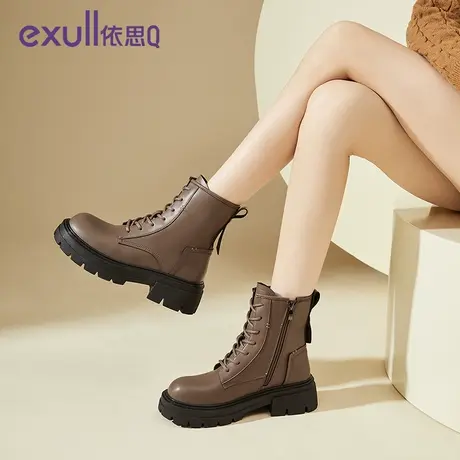 exull/依思Q黑色短靴时尚短靴2023冬季新款系带欧美风潮流时装靴商品大图