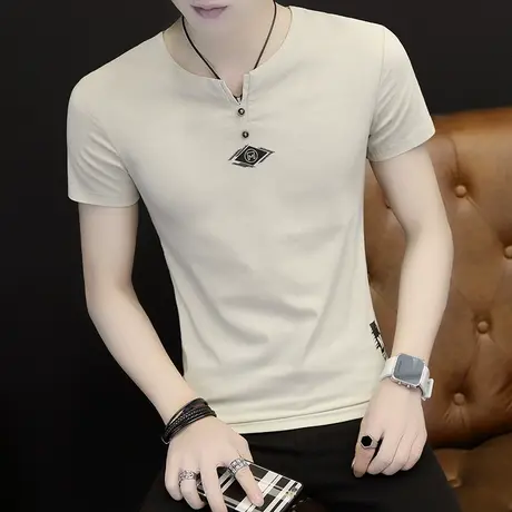 2023夏季男士短袖T恤韩版修身潮流V领打底衫青少年学生薄款上衣服商品大图