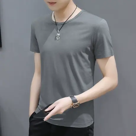 莫代尔冰丝t恤男士短袖2023年新款夏季冰感半袖圆领上衣服男潮流商品大图