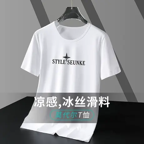 莫代尔冰丝t恤男士短袖2023新款字母印花半袖速干圆领夏装上衣服商品大图