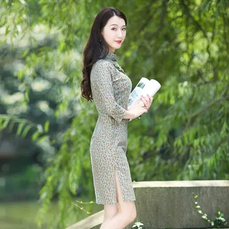 筠雅改良旗袍年轻款棉麻连衣裙小个子小香风中国复古气质修身裙子商品大图
