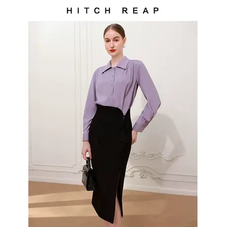 希区瑞普高级感法式衬衣女2023年新款秋季爱心水晶扣复古浪漫衬衫商品大图