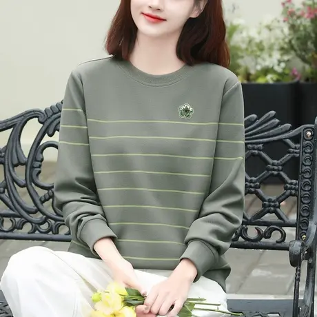 条纹卫衣女春装2023新款时尚洋气圆领长袖上衣春秋休闲打底衫外套图片