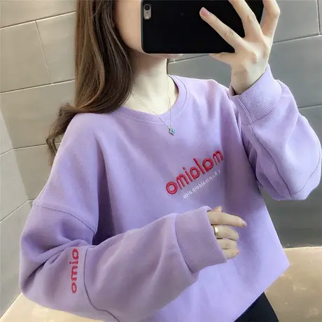 字母刺绣卫衣女套头衫2023新款韩版春秋季百搭长袖外套潮ins上衣商品大图
