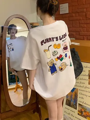 白色短袖t恤女2023年新款夏季潮牌中长款遮屁股下衣失踪纯棉上衣商品大图