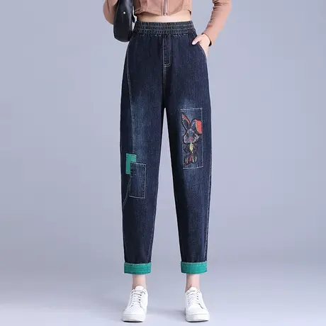 哈伦牛仔裤女九分春秋新款大码胖mm梨形身材高腰显瘦萝卜老爹裤子商品大图