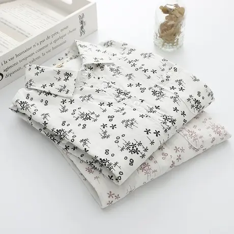 春秋新款文艺小清新纯棉双层纱碎花长袖衬衫女学生百搭打底白上衣图片