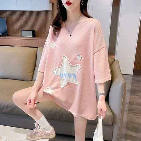 小众设计感短袖t恤女夏季韩版宽松大码女装中长款半袖百搭上衣服商品大图