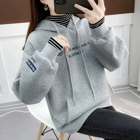 连帽卫衣女秋冬季韩版宽松bf慵懒风ins小个子加绒加厚高领外套潮图片