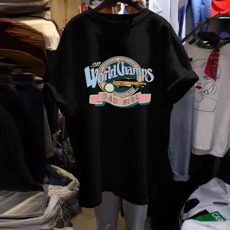 短袖T恤女200斤2021夏装加大码女装宽松遮肉体恤衫上衣ins潮港风商品大图