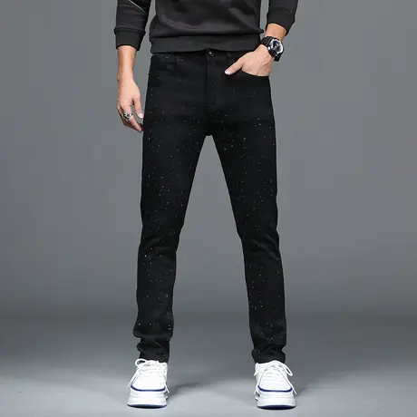 美式潮牌牛仔裤绣花破洞牛仔裤男装水洗修身百搭休闲潮流小脚裤子商品大图