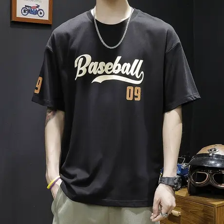 短袖t恤男士宽松大码潮牌胖子体恤夏季纯棉半袖2023新款加肥加大商品大图