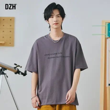 男生发泡印花t恤男美式纯棉重磅半袖上衣男装2023年新款短袖圆领商品大图