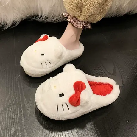 时尚仙女风软底毛毛拖女2023年秋冬新款可爱卡通海绵宝宝保暖棉鞋商品大图