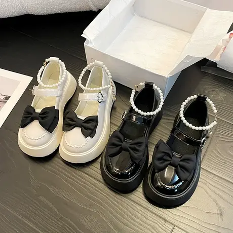 日系小皮鞋女春秋2023新款厚底大头鞋可爱Lolita蝴蝶结玛丽珍单鞋商品大图