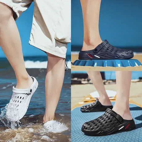 雨鞋男时尚钓鱼鞋防滑涉水鞋厨房洗车工作胶鞋劳保水鞋洞洞凉拖鞋商品大图