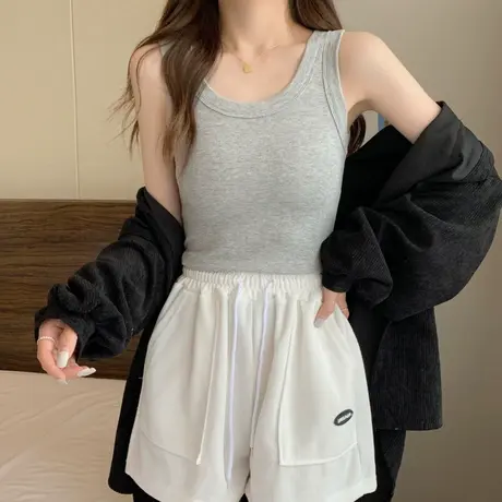 小吊带背心女士夏季外穿内搭打底衫白色法式别致工字螺纹欧美上衣图片