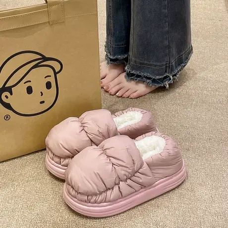 棉拖鞋女冬季加厚毛绒保暖羽绒防水防滑厚底室内居家包跟月子棉鞋商品大图