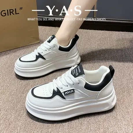 小个子厚底软皮板鞋女2024春季新款5cm增高休闲百搭松糕底小白鞋图片