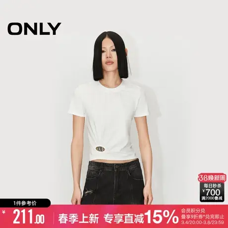 ONLY2024夏季新款时尚个性挖洞设计抽褶圆领短袖T恤女|124201024商品大图