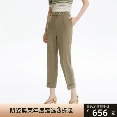 朗姿/LANCY条纹高腰直筒休闲长裤女夏季新款女裤薄款商场同款图片