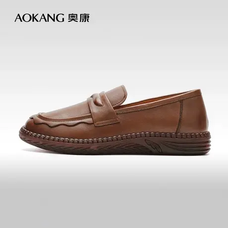 【门店发货】奥康女鞋 春秋季新款真皮圆头低跟中老年妈妈鞋图片