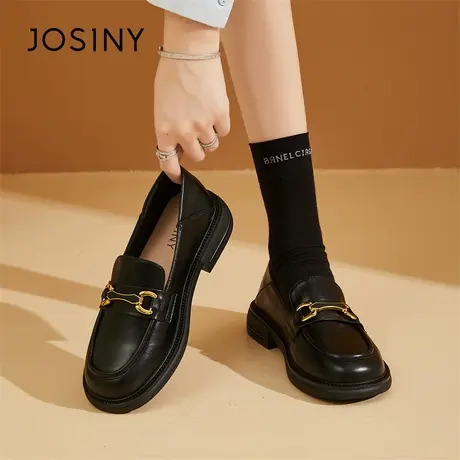 Josiny/卓诗尼平底黑色小皮鞋女2024新款春季英伦风乐福鞋女鞋子商品大图