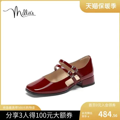 millie's/妙丽2023夏新款牛皮时尚法式玛丽珍粗跟女单鞋A4610BK3商品大图
