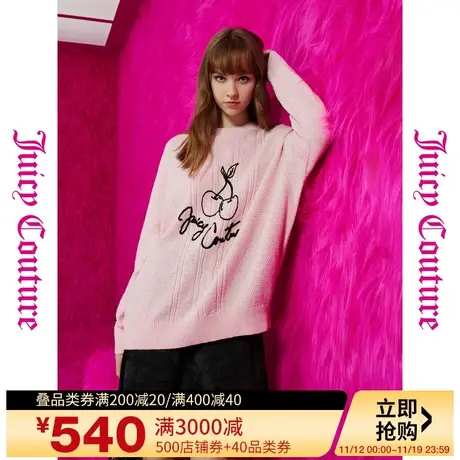 Juicy Couture橘滋23初秋冬新款八分甜樱桃logo锁链绣女式毛衣图片