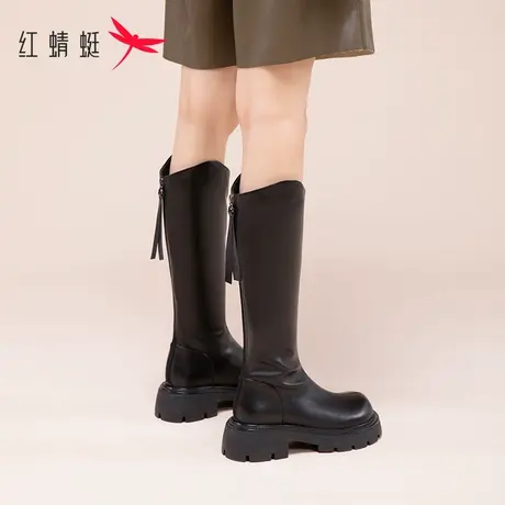 红蜻蜓靴子女长靴2023新款秋季长筒靴女秋冬粗腿小个子厚底骑士靴图片