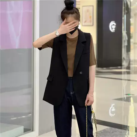 欧货时尚开叉西装马甲女2023秋季新款无袖外穿设计感黑色马夹外套商品大图