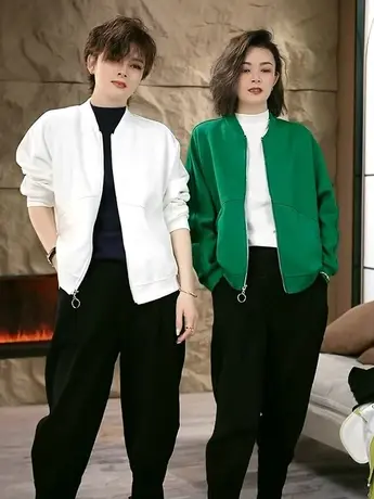 2023春季新款时尚百搭长袖外套短款夹克休闲显瘦纯色棒球服上衣女商品大图