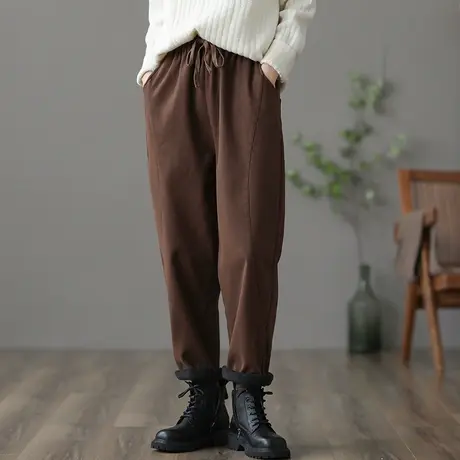 dza 高腰显瘦宽松阔腿裤子女士长裤冬季百搭直筒裤复古工装哈伦裤图片