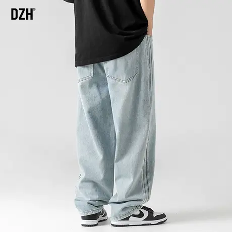 男士浅色阔腿牛仔裤男款休闲直筒裤男秋季百搭裤子宽松长裤高街裤商品大图