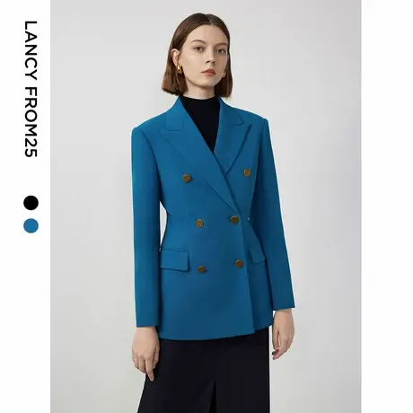 朗姿收腰设计感高级感西服外套女2024年春季新款职业正装黑色西装图片