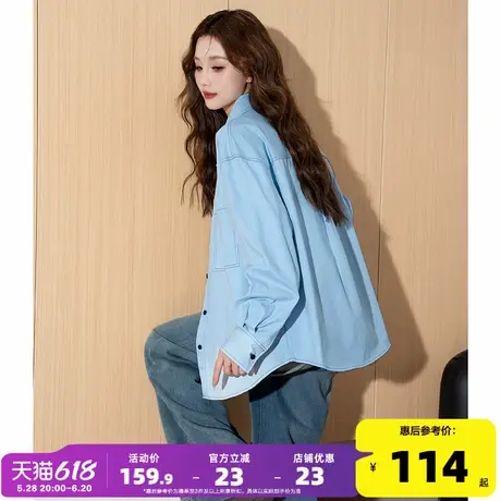唐狮2025春季新款女衬衫净色长袖休闲百搭设计感蓝色爆款超好看图片