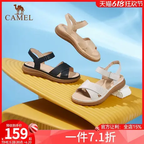 骆驼女鞋2025夏季新款一字带凉鞋露趾厚底休闲妈妈鞋罗马凉鞋女商品大图