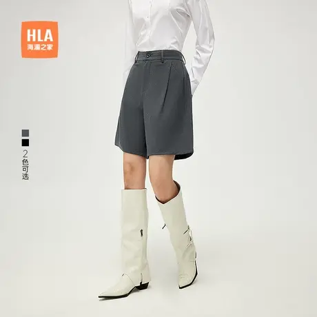 HLA/海澜之家西装短裤25夏季新简约单褶商务通勤宽松直筒裤子女装商品大图