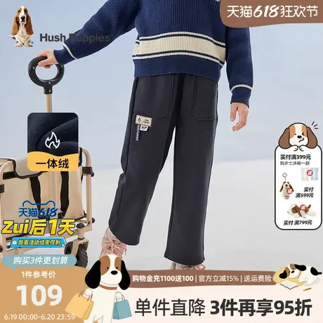 暇步士童装儿童加绒裤子女童冬装新款保暖山系运动厚长裤宽松商品大图