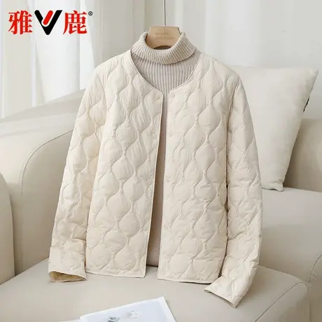 雅鹿2024新款轻薄羽绒服女士冬季修身宽松舒适休闲圆领羽绒外套商品大图