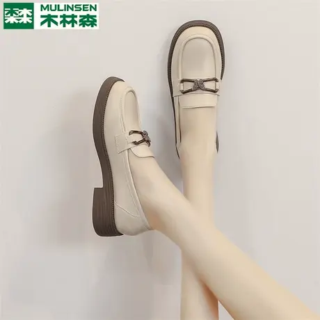 木林森英伦风2025夏季简约乐福鞋时尚软底女单鞋小皮鞋女法式复古商品大图