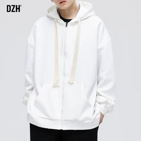 男士白色卫衣外套男春秋季纯色新款美式男装男生潮流休闲秋装上衣商品大图