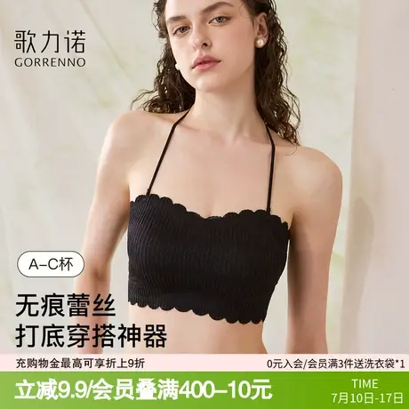 无肩带美背心内衣女夏薄款抹胸防走光小胸聚拢挂脖吊带蕾丝文胸罩图片