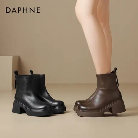 达芙妮厚底短靴女2025秋冬新款复古英伦风瘦瘦靴子粗跟短筒马丁靴商品大图